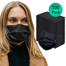 Charger l&#39;image dans la galerie, Black Disposable Face Masks, 100 Pack Black Face Masks 3 Ply Filter Protection
